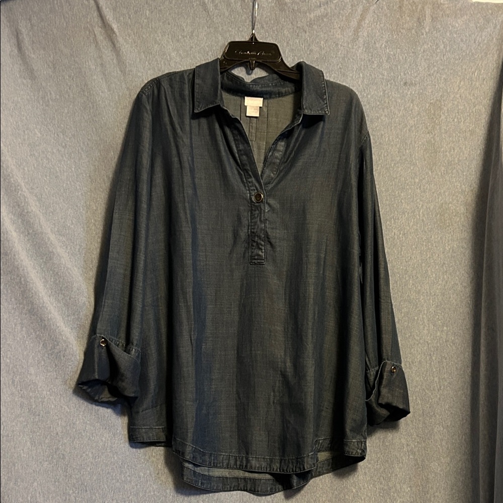 Chico's Dark Navy Button-Front Tunic EUC size 3 (xl)